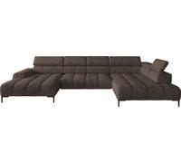 Plaza Canapé d'angle en U, côté droit | Fonctionnel Fonction sommeil confortable Appuie-têtes réglables Assise Système de ressorts ondulés Mousse haute résilience 385x216 cm | Marron