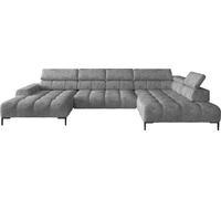 Plaza Canapé d'angle en U, côté droit | Fonctionnel Fonction sommeil confortable Appuie-têtes réglables Assise Système de ressorts ondulés Mousse haute résilience 385x216 cm | Gris