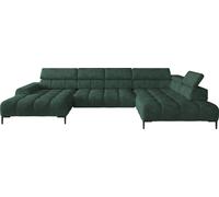 Plaza Canapé d'angle en U, côté droit | Fonctionnel Fonction sommeil confortable Appuie-têtes réglables Assise Système de ressorts ondulés Mousse haute résilience 385x216 cm | Vert