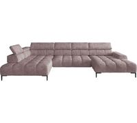 Plaza Canapé d'angle en U, Côté gauche | Fonctionnel Fonction sommeil confortable Appuie-têtes réglables Assise Système de ressorts ondulés Mousse haute résilience 385x216 cm | Rose poudré