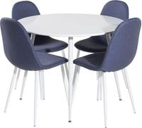 PlazaWHWH100 ensemble table, table blanc et 4 Polar chaises bleu, blanc.