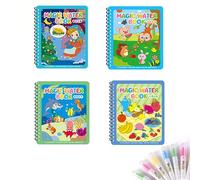 PLCatis Lot de 4 livres de coloriage à l'eau avec crayons à eau réutilisables pour enfants - Livre de coloriage Magic Water Book - Cadeau pour garçons et filles