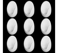 PLCatis Lot de 9 Crochets Muraux Autocollants Ovales Crochet Blanc Plastique pour Accrocher les Clés Vêtements ou d'Autre Petite Chose - Convenant le Mur Sec et Lisse Tel que Verre Marbre Céramique