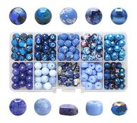 PLCatis Perles pour Bracelet Bijoux 200Pcs 8mm Perle en Verre Bleue Perle Pierre Naturelle Perles Rondes pour Fabrication de Bijoux à Bricoler Faisant Cadeaux