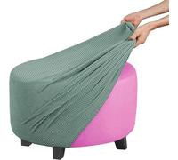 PLCIVSA Housse Pouf Rond Extensible pour Tabouret Habillage Protection Repose-Pieds Enveloppe Meuble Tissu Anti-Rides Adaptée à La Protection Rénovation(Light Green,Diameter 60cm)