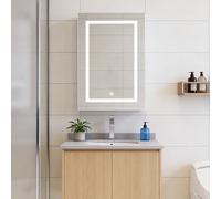 Plcnn Armoire Murale Salle De Bain avec Miroir et LED, Armoire de Toilette Miroir, Armoire Pharmacie Miroirs avec Étagère Réglable,Température de Couleur Réglable (50x70x14 cm)