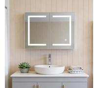 Plcnn Armoire Murale Salle De Bain avec Miroir et LED, Double Porte Armoire de Toilette Miroir, ArmoirePharmacie miroirs avec Étagère Réglable,Température de Couleur Réglable (60x80x14 cm)