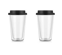 Plcnn Lot de 2 gobelets à double paroi en verre transparent réutilisables avec couvercle en silicone isotherme à double paroi pour café, lait - 355 ml