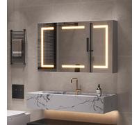 Plcnn Miroir Salle de Bain avec eclairage, Armoire Salle de Bain avec Miroir et LED, Meuble Miroir Salle de Bain avec 3 Portes et étagère réglable, Fonction Anti-buée, 100x60x13cm(100x60x13cm - A)