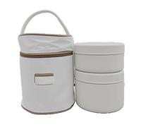 PLCPDM Boîte à déjeuner ronde en métal avec sac pour étudiants étanche à double compartiments isothermes Bentos Poignée ergonomique pour étudiants