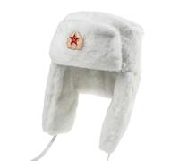 PLCPDM Chapeau thermique à rabat d'oreille avec motif badge soviétique, coque en polyester coupe-vent, doublure en fourrure artificielle pour randonnée, usage quotidien, reconstitution historique
