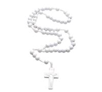 PLCPDM Chapelet religieux classique perles en bois blanc avec croix pour un usage quotidien ou pour le confort spirituel, bijoux cadeaux pour hommes