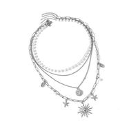 PLCPDM Collier à quatre couches avec pendentifs de fleurs d ' étoile de mer, chaîne de cou élégante, bijoux pour femmes et filles, vêtements de cou superposés, bijoux d ' étoile de mer