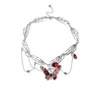 PLCPDM Collier plastron papillon rouge à pampilles multi-brins élégant en alliage bijoux pour occasions décontractées ou formelles Collier à pompons papillon rouge