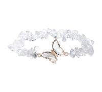 PLCPDM Cristaux papillon à longueur réglable en pierre naturelle pour anniversaires, Saint-Valentin, perles de cristal irrégulières avec accent papillon réglable, taille unique, Comme décrit