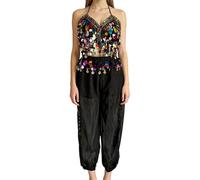 PLCPDM Ensemble de costumes de danse du ventre pour femmes, 2 pièces, tenue de danse du ventre à paillettes, soutien-gorge, haut, pantalon Harem, spectacles sur scène d ' halloween