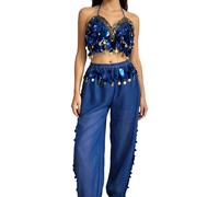 PLCPDM Ensemble de costumes de danse du ventre pour femmes, 2 pièces, tenue de danse du ventre à paillettes, soutien-gorge, haut, pantalon Harem, spectacles sur scène d ' halloween