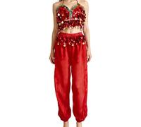 PLCPDM Ensemble de costumes de danse du ventre pour femmes, 2 pièces, tenue de danse du ventre à paillettes, soutien-gorge, haut, pantalon Harem, spectacles sur scène d ' halloween