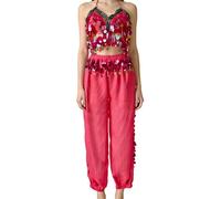 PLCPDM Ensemble de costumes de danse du ventre pour femmes, 2 pièces, tenue de danse du ventre à paillettes, soutien-gorge, haut, pantalon Harem, spectacles sur scène d ' halloween