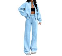 PLCPDM Ensemble de sport d ' automne deux pièces pour femmes: sweat-shirt à fermeture éclair à manches longues et pantalon de survêtement à jambes larges