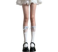 PLCPDM Étudiant Japonais Féminin Élégant Sur Les Chaussettes De Veau En Dentelle Épissée De Ruban Doux Bowknot Stretch Knee Longueur Hosiery Balletcore Jambe Forme