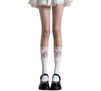 PLCPDM Étudiant Japonais Féminin Élégant Sur Les Chaussettes De Veau En Dentelle Épissée De Ruban Doux Bowknot Stretch Knee Longueur Hosiery Balletcore Jambe Forme
