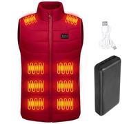 PLCPDM Gilet chauffant électrique à 28 sections - 3 niveaux de chaleur réglables - Sans manches - Batterie intégrée - Pour activités de plein air - Gilet thermique alimenté par USB, Rouge, 4X-Large