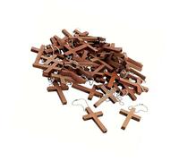 PLCPDM Lot de 100 pendentifs classiques en bois avec pendentif crucifix léger et chaîne courte pour porte-clés ou sac à main