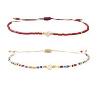 PLCPDM Lot de 2 bracelets de perles faits à la main avec cordon réglable tressé pour un usage quotidien vintage, One Size, Comme décrit