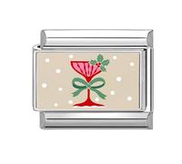 PLCPDM Modulaire Italien De Noël Connecteur De Lien De Bande Accessoires De Bijoux en Acier Inoxydable Adaptés Amateurs Breloque Rouge Festive en Acier Inoxydable