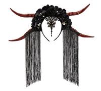 PLCPDM Serre-tête en corne maléfique série sombre pour Halloween, cerceau à fleurs noires, diadèmes de scène, bandeau de Cosplay, cerceau de fête pour femmes, Costume de Cosplay