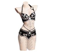 PLCPDM Soutien-gorge et ceinture tribaux pour danseuse du ventre pour femme, tenue de danse pour carnaval, fête, Halloween, costumes de danse