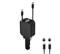 PLDHPRO Chargeur de Voiture Rétractable USB C, Charge Allume Cigare USB C 4 en 1, 12v/24v Compatible avec Galaxy s25/s24/s23/ultra iPhone 16/15/14/iPad Pro/Air - Noir