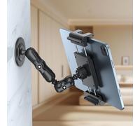 PLDHPRO Support Tablette Mural iPad Auto-Adhésif, Support Mur Carrelé sans Perforation pour Samsung/Switch/fireHD, Bras Longs Rotatif Réglable ABS Compatible Table Cuisine Salle de Bain 5,1" à 15,6"