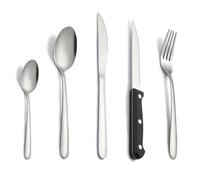 Pleafind couverts avec couteau a steak, 30 pièces couverts de table pour 6 personnes, couvert en argent comprenant cuillère, couteau, fourchette, set couverts de table inox, lave-vaisselle