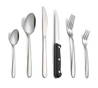 Pleafind Couverts avec couteau a steak, 36 pièces couverts de table pour 6 personnes, set couverts de table inox, couvert en argent comprenant cuillère, couteau, fourchette, lave-vaisselle