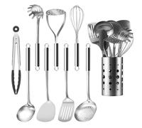 Pleafind Ustensiles de Cuisine, 9 Pièces Ustensiles de Cuisine inox, Cuisine Accessoires avec Louche, Écumoire, spatule cuisine, spatule inox, Serveur de pâtes, presse-purée, fouet
