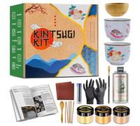 Plearty Kintsugi Kit, poudre dorée 60g 2 tasses de thé pour la pratique, restaurez votre potterie et vase en céramique avec colle 50ml Kintsugi reparation or excellent cadeau