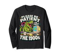 Please Be Patient Dinosaure rétro des années 1900 Manche Longue