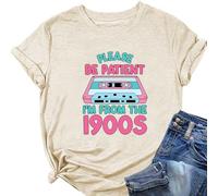 Please Be Patient I'm from 1990s Tees Shirt Women Summer Vintage Tape Print Tops Femme Retro Country Style T-shirts, beige, XXL