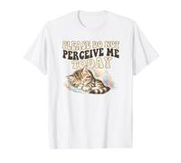 Please Do Not Perceive Me Shirt Sleeping Cat Funny Introverti T-Shirt Graphique avec Valeur, Homme, Blanc, M