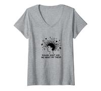 Please Don't Ask Me About My Thesis Graduate Student Humour T-Shirt avec Col en V, Femme, Gris Chiné, L