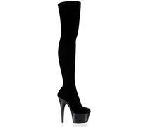 Pleaser Adore-3002, Bottes non doublées arrivant au dessus du genou femme, Noir - Negro (Negro (Blk Str Velvet/Blk)), 39 EU