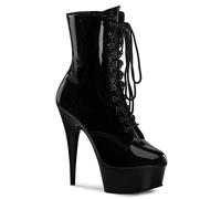 Pleaser Delight-1020, Bottes Classics courtes, non doublées femme - Noir - Schwarz (Schwarz (Blk Pat/Blk)), 43 EU