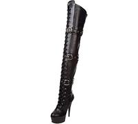Pleaser Delight-3028, Bottes non doublées arrivant au dessus du genou femme , Noir (Blk Str Faux Leather/Blk Matte)) , 38 EU (5 UK)