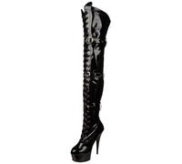 Pleaser Delight-3028, Bottes non doublées arrivant au dessus du genou femme , Noir (Blk Str Pat/Blk)) , 39 EU (6 UK)