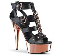 pleaser DELIGHT-658 Blk Faux Leather/Rose Gold Chrome UK 9 (EU 42)