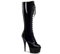 Pleaser Femme Delight-2023 Bottes à Tige Courte, Noir (Blk STR Pat/Blk), 43 EU