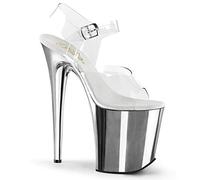 Pleaser Femme FLAMINGO-808 Sandales Bout Ouvert, Transparent (CLR/SLV Chrome), 42 EU