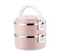 Pleayietoopiatiey Boîte à déjeuner isotherme empilable en acier inoxydable étanche pour adultes et enfants, rose, double couche, 2 couches